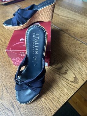 Italian Shoemakers Navy Blue Wedge Sandals